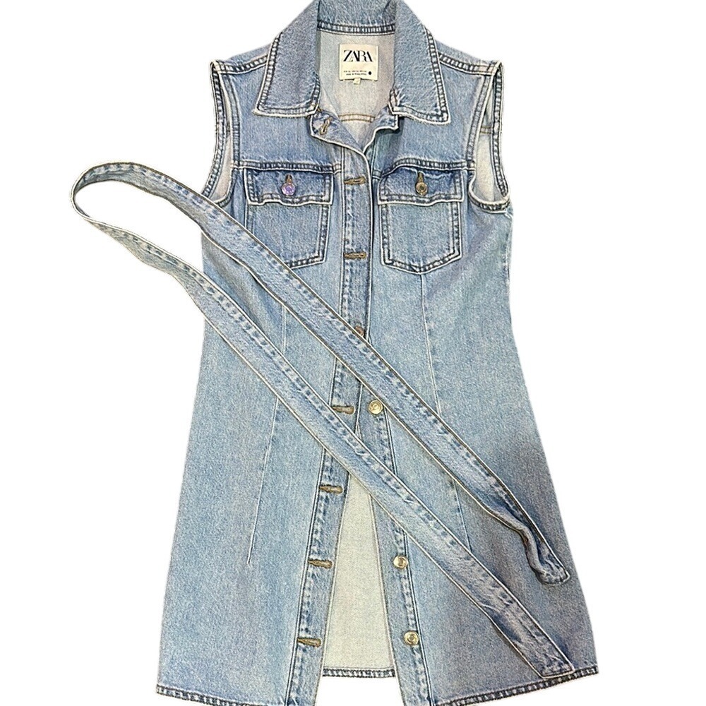 Zara Denim Sleeveless Dress with Belt